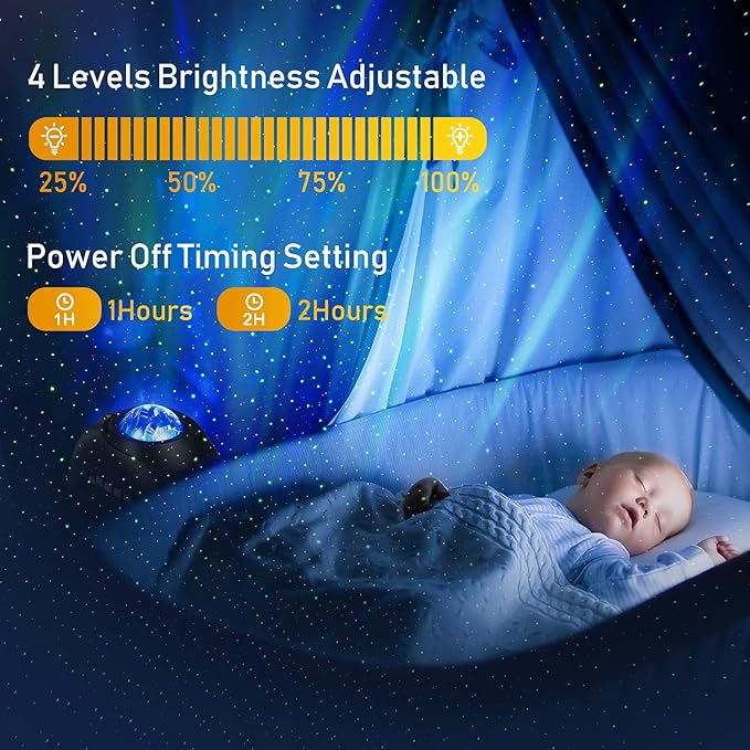 Star Projector for Bedroom, Aurora Projector with Remote Control; 3-in-1 Nothern Light with Bluetooth Speaker, Built-in White Noise and Timer for Both Kids and Adults - Black