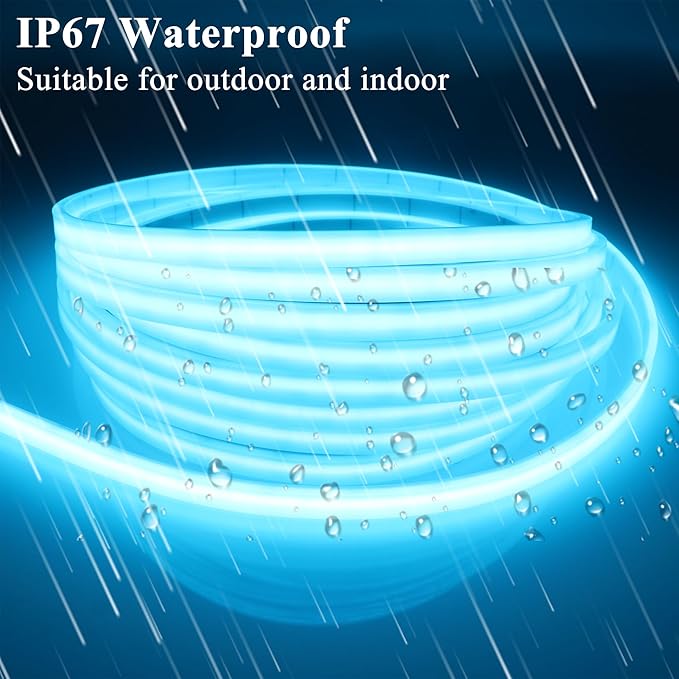 COB LED Strip Lights Waterproof IP67 Ice Blue DC12V 16.4ft/5m 480LEDs/m 8mm Cuttable LED Rope Lights for Outdoor Pools Holiday Party DIY Decor
