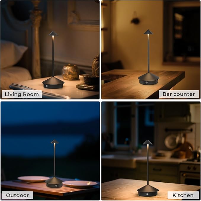 2 Pack Cordless Table Lamp, 6000mAh Rechargeable Battery Operated Desk Lamp, Portable Table Light,3 Color Stepless Dimming Up,for Restaurant, Bedroom, Patio，Outdoor Camping, Coffee Shop, Night Light