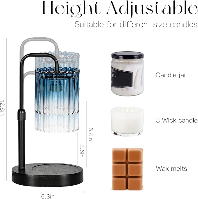 Candle Warmer Lamp with Timer: Navy Blue Candle Warming Lamp with 2 Bulbs Height Adjustable Wax Melt Dimmable Bedroom Decor for Women