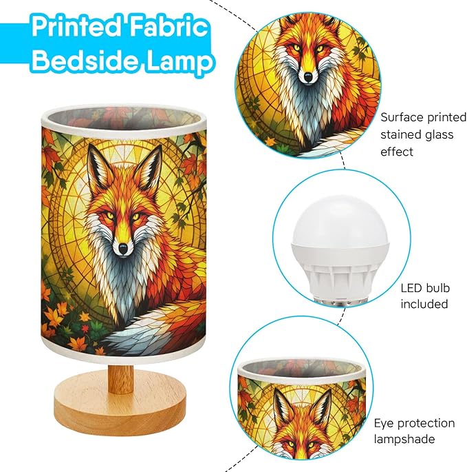 Butterfly Table Lamp LED 3-Color Pressed Bedside, Shade Lamp with Wood Base for Bedroom Living Room Desk Office TL01 (Fox Table Lamp)