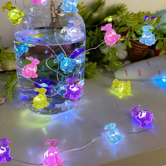 Easter String Lights, 50LED 16FT Colorful Bunny Decorative Fairy Lights Battery Operated, Rabbit Shaped Lights Indoor Outdoor, 8 Lighting Modes & Timer, Waterproof for Easter Party Home, 1 Pack