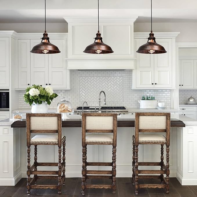 Lingkai Industrial Barn Pendant Light Farmhouse Hanging Lighting Small Chandelier Fixture 10.6in Vintage Ceiling Lamp for Kitchen, Dining Room, Living Room, Hallway