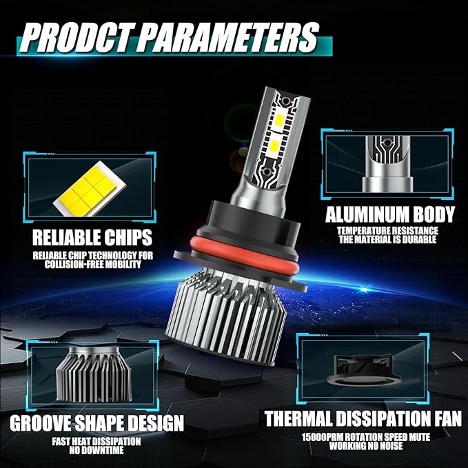 Fit For 1999 2000 2001 2002 2003 2004 Ford F250 F350 F450 F550 Super Duty,High Low Beam Bulbs Combo Kit,6000K White Enhanced Visibility,Direct Installation with Fan,IP68 Pack of 2