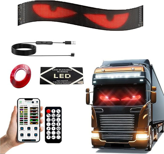 1 Pack 69.4"x7.6" LED Devil Eyes Light Sign for Cars, Truck Windshield LED Eyes, Programmable via App/Remote Control, USB-Powered Flexible Panel, Custom Dynamic Patterns for SUVs, Medium Trucks