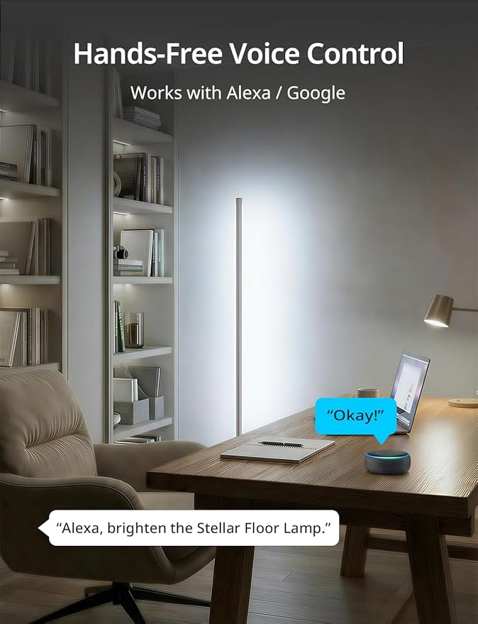 Ailofy Corner Floor Lamp, 1500lm RGBW LED Lamp, Alexa & Google Assistant Compatible, 16 Million DIY Colors, Music Sync, App Control, Modern Smart Floor Lamp for Living Room, Bedroom, Silver Grey
