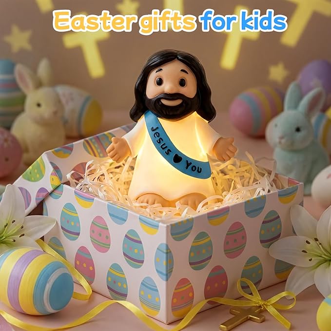 Jesus Night Light,Resin Jesus Sculpture Lamps,Religious Statue Lamp, Easter Table Lamp for Bedroom Desktop Holiday Decoration,Easter and Baptism Gifts
