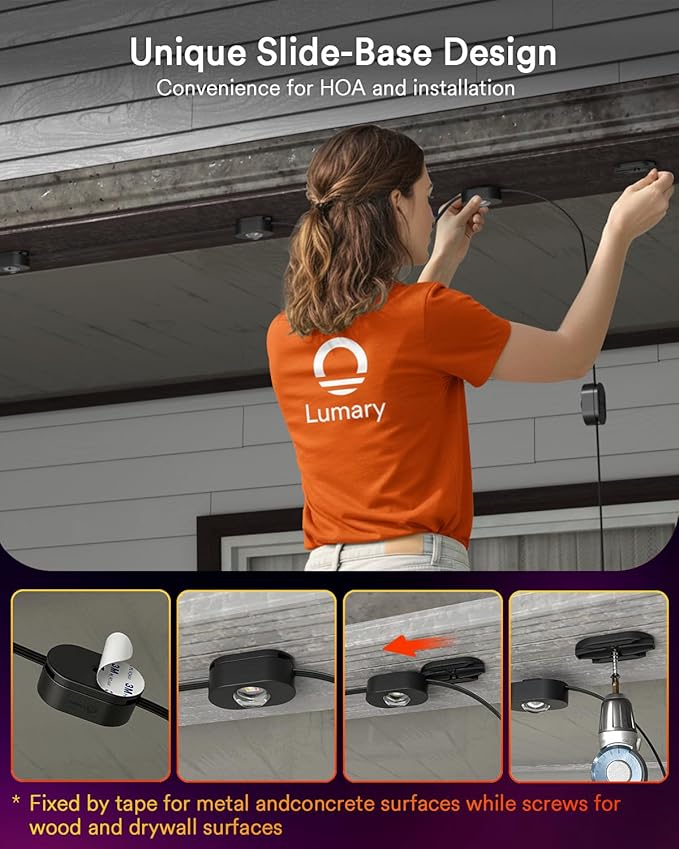 Lumary Smart Permanent Outdoor Lights 2 with Remote & Slide-Base, 100ft with 60 RGBAICW LEDs 3600lm for Daily & Accent Lighting, 110+ Modes for Halloween Christmas Decor, Work with Alexa Google, Black