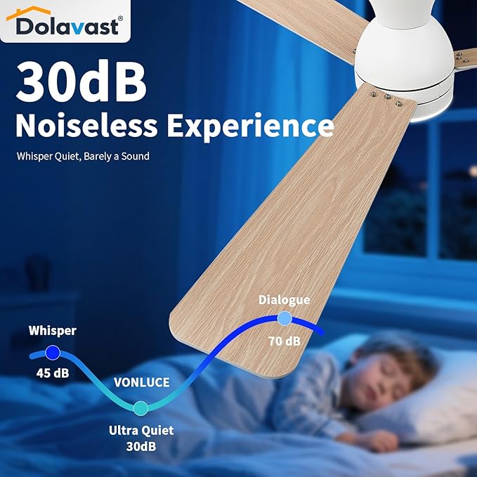 Ceiling Fans with Lights, 48 inch Low Profile Ceiling Fan with Light and Remote Control, Flush Mount, Reversible, 3CCT, Dimmable LED, Noiseless, White Ceiling Fan for Bedroom, Dining Room