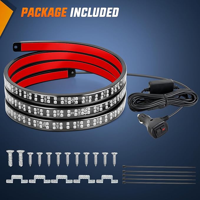 Nilight 48 Inch Truck Tailgate Strobe Light Strip Tail Emergency Bar Rear Window Warning Lamp Ultra-Bright Double Row 288 LED for Pickup Trailers Construction Vehicles Car SUV, Blue