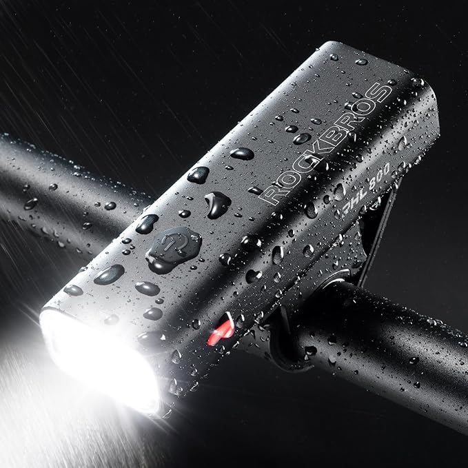 ROCKBROS Super Bright Bike Light 800Lumens Type C Rechargeable Bike Headlight Led IPX6 Waterproof Bike Front Light 5 Modes Aluminum Alloy Bike Light for Night Riding