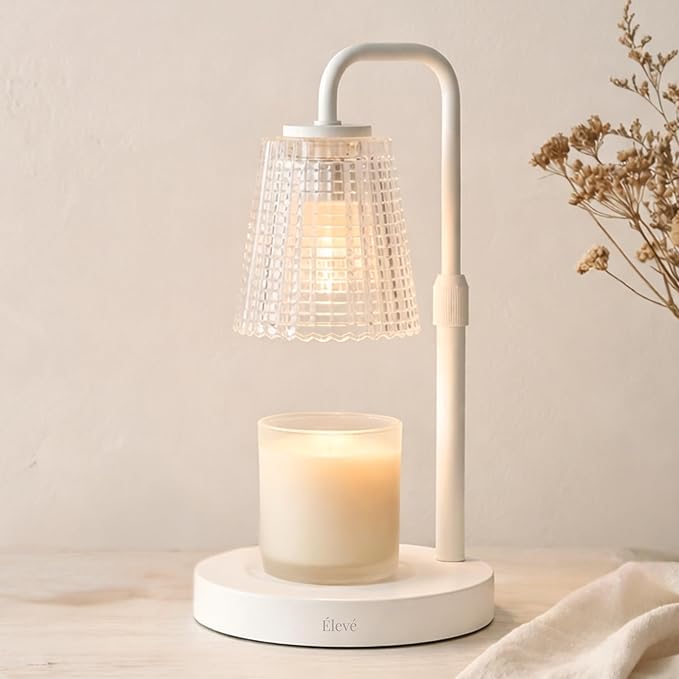 Elegant Electric Candle Warmer Lamp with Timer, Minimalistic Glass Shade, Adjustable Dimmer, Flameless Candle Warmers for Unique Home Decor, Cozy Gifts for Easter & Housewarming (White)