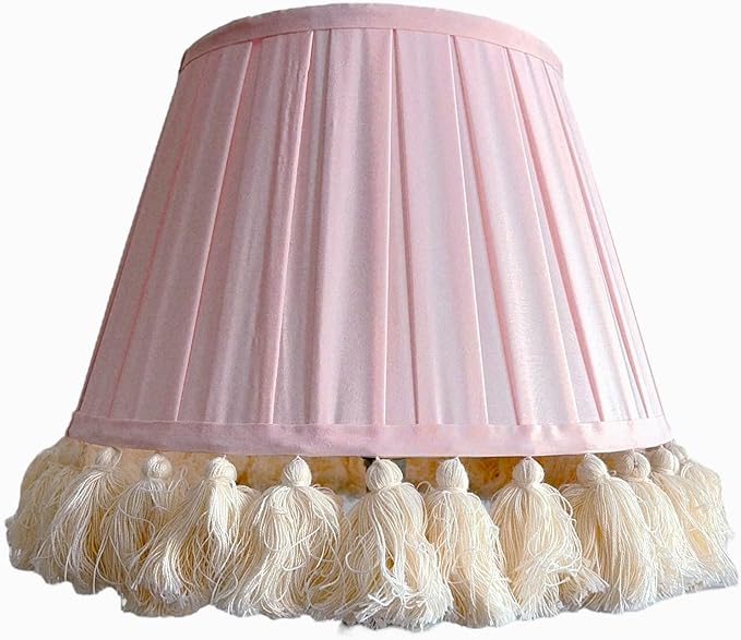 Tristan Home Round Pleated Lamp Shade with Tassels 9ix14x12inches (The Height 12inch Includes Tassels) (Light Flush Pink)