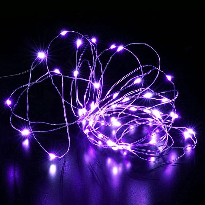 Aogist 16FT Fairy Lights with Spool,Ultra-Bright 50 LEDs Battery Operated Copper Wire String Light for Bedroom Christmas Wedding Centerpiece Parties Decoration,Purple