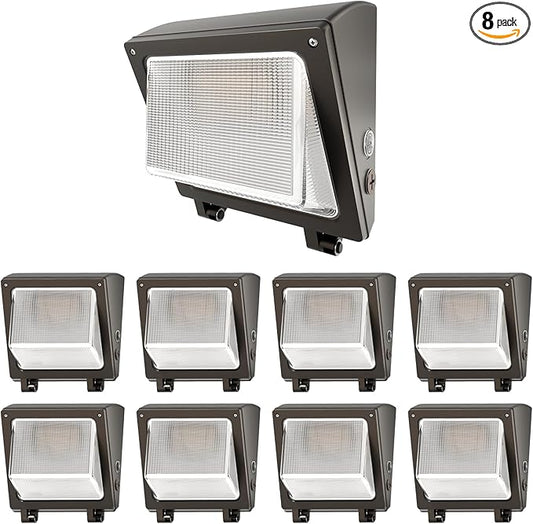 LED Wall Pack Light 8Pack 75/65/50W with Dusk-to-Dawn Sensor, 11250 LM 6000/5000/4000K LED Security Flood Lighting, 120V Outdoor Wall Lights for Parking Lots|Warehouses|Factories|Yard