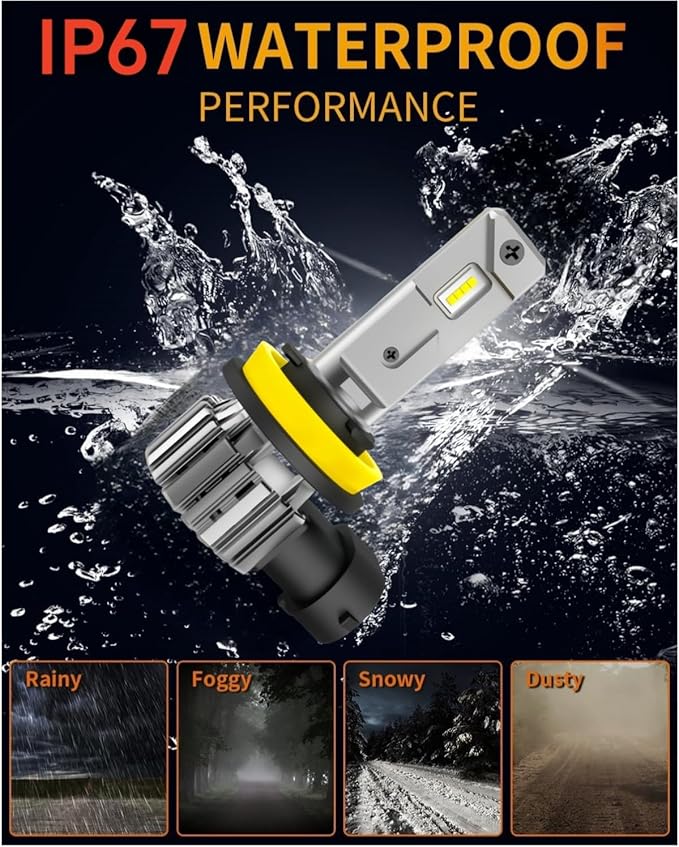 H11 Bulbs 800% Brighter 50,000LM 6500K White – H8/H9/H16 Mini Fog Light Bulb 1:1 Size High Low Beam Bulbs – 60,000Hrs, IP67 Waterproof (2-Pack)