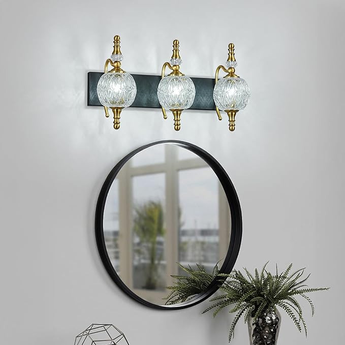 Modern Crystal Bathroom Vanity Lights Fixtures Over Mirror Black Gold Vintage 3-Lights 20 Inch Bathroom Light Fixtures Glass Crystal Vanity Lights