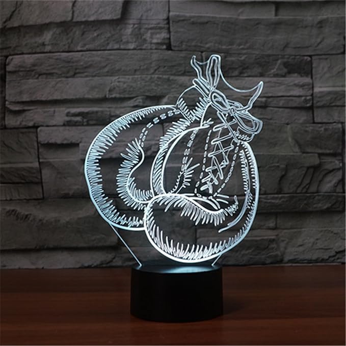 Boxing Glove 3D Illusion Night Light Touch Table Desk Lamp with Remote Control 16 Colors Optical USB LED Night Light for Kids Gift Room Decoration