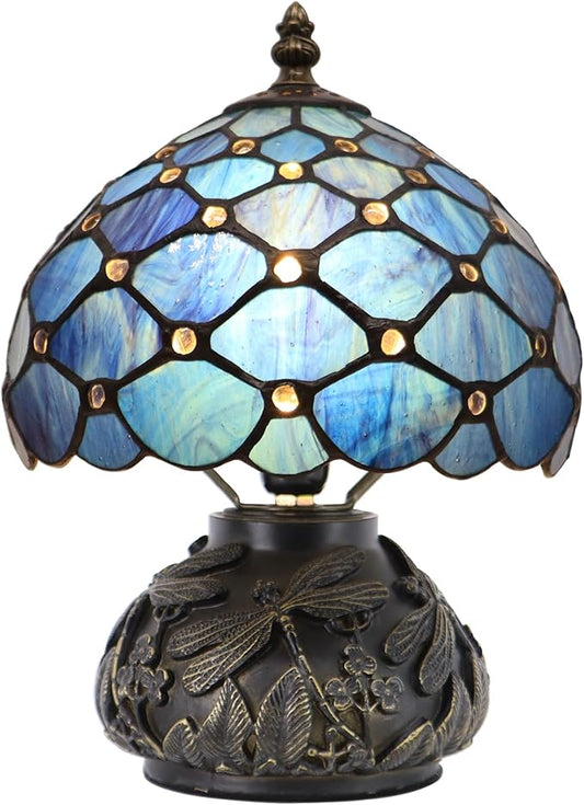 Small Tiffany Mushroom Table Lamp,Mini Memory Sympathy Antique lamp 8X11 Inch (Blue Beads)
