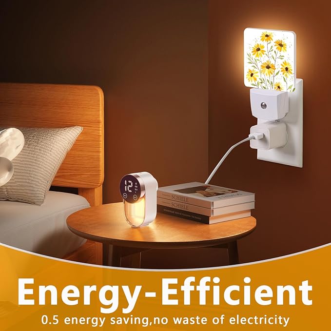 Watercolor Sunflower Night Light, Plug-into Vintage Floral Nightlight White LED Lamp, Energy Efficient Decor Desk Lamp for Bedroom Hallway Stairs Bathroom