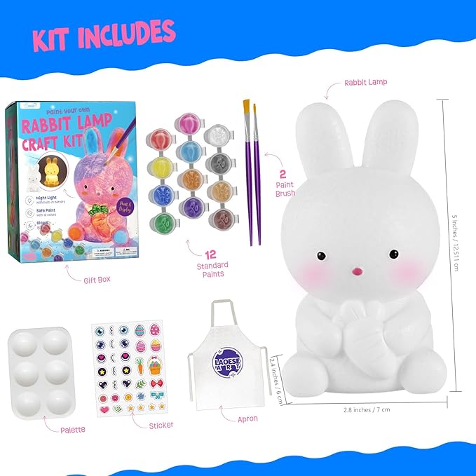 Paint Your Own Bunny Lamp Kit, Art Supplies Painting Kits for Kids, Arts and Crafts for Kids Ages 8-12, Bunny Toys Girls Boys Birthday Easter Gifts for Kids Ages 3 4 5 6 7 8 9 10 11 12+