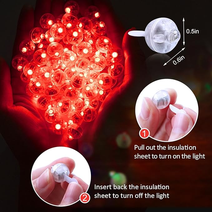 AIKEI 100pcs LED Balloon Lights, Red Mini Balls Lights,Long Standby Time Waterproof for Halloween Valentine's Day Wedding Paper Lantern Birthday Party Decoration