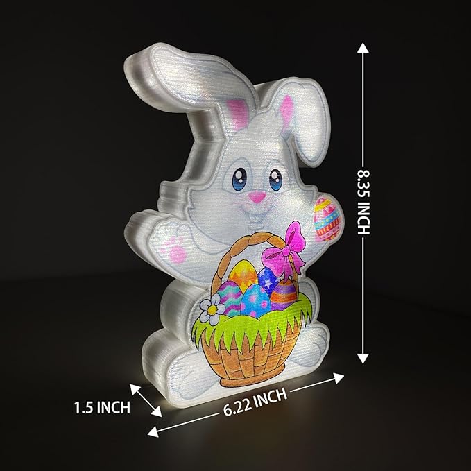 Allenjoy Spring Easter Bunny Rabbit Basket Eggs Night Light Up Box for Kids Gifts USB Powered Lamp Lightbox Bedroom Room Wall Art Table Desk Decorations Decor Sign