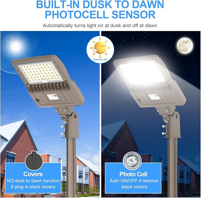 240W LED Parking Lot Light with Dusk-to-Dawn Photocell UL DLC Listed LED Shoebox Pole Lights 5000K IP65 AC100-277V Commercial Street Lights Outdoor for Basketball Court, Road, Playground