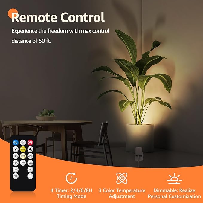 3W Uplighting LED Spot Lights with Timer - Dimmable, Plug-in Up Lights for Plants, Artwork, 2 Pack (3000K/4000K/5000K)