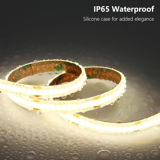 24V COB LED Strip Light Outdoor Waterproof 65.6ft (2 Rolls of 32.8ft), 4000K Natural White 11W/M 312LEDs/M CRI 93 LED Tape Light with Power Supply for Bedroom Courtyard Living Room Ceiling