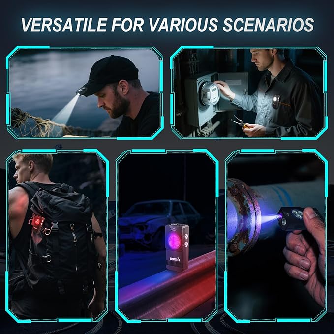 BORUIT EV30 Mini LED EDC Flashlight with 365nm UV Light, 550 Lumens USB-C Rechargeable Pocket Keychain Flashlight, Magnetic Tail & Clip, IP66 Waterproof for Camping, Hiking, Emergencies