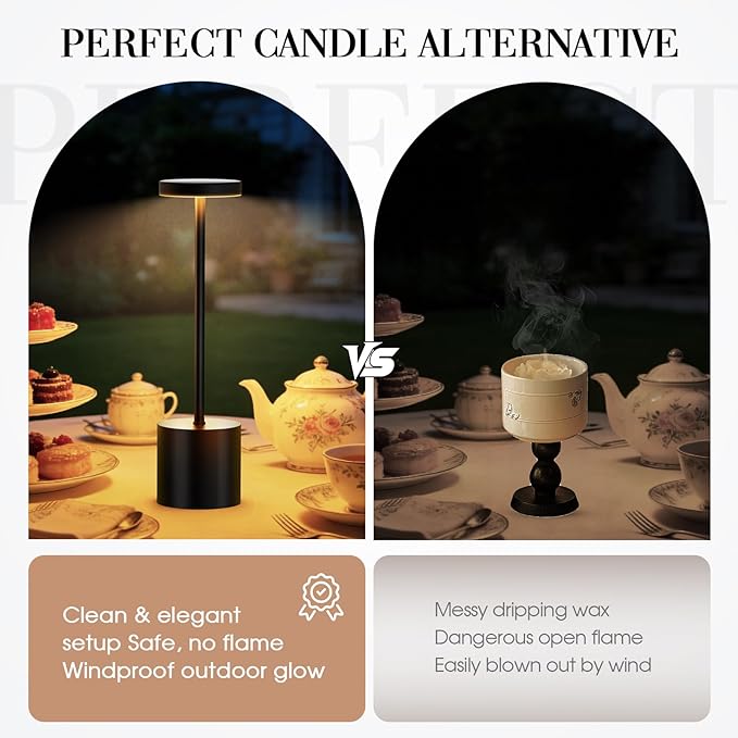Rechargeable Table Lamp –Outdoor Touch Cordless Desk Lamps, 5000mAh Battery Operated Lamp with 3-Color Dimmable Light, Portable LED Lamp for Bedroom, Dining Room, Patio, Outdoor (Black)