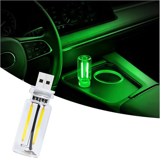 Car USB Night Light Touch Dimmable - 1-Pack Retro LED Filament Lamp for Truck Interior, Bedroom & Camping | Glass Bottle Ambiance Lighting (Green)