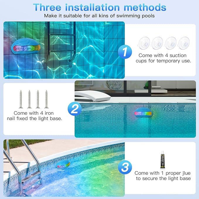 Pool Lights, 18W Underwater Submersible Light, Above Ground Pool Lights with APP Control, RGB Dimmable, Music Sync, IP68 Waterproof, 12V Pool Light for Aboveground Inground Pools