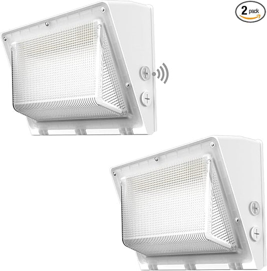 2Pack 150W LED Wall Pack Lights,100-277v Dusk to Dawn with Photocell, 22500Lm 5000K Daylight IP65 Waterproof Outdoor Security Lighting,Energy Saving,ETL White| 5-Year Warranty(Height:10~20ft)