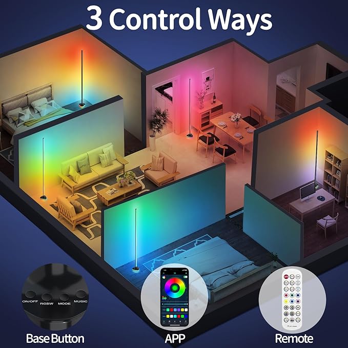 Corner Floor Lamp,Smart RGB LED corner Floor Lamps with Luminous Base,21W 1800LM Super Bright Floor lamp with APP&Remote,LED corners lamp with Music Sync&16Million Colo,Ambient Lighting-Black