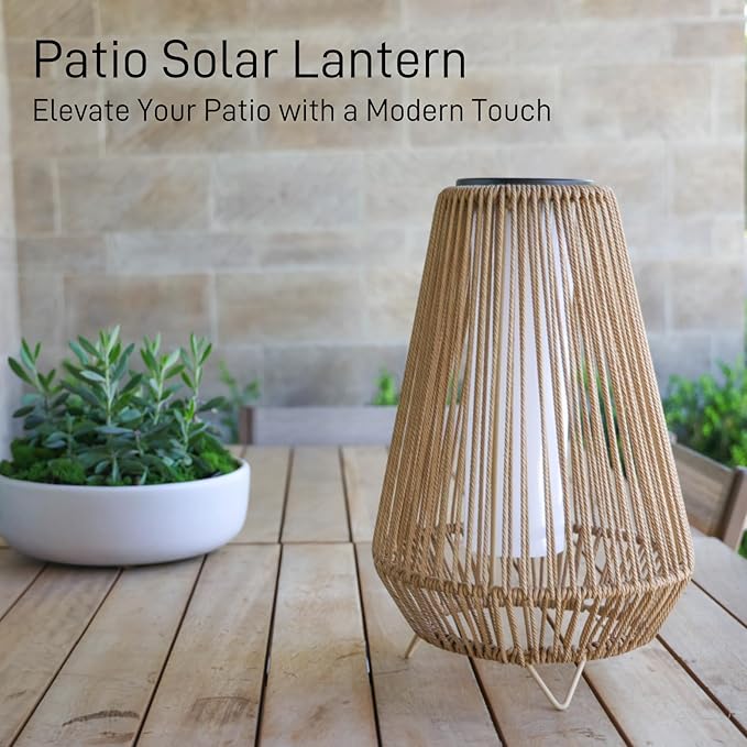 EcoGreen Rocket Floor LED Solar Rattan Lamp – 11.81 * 18.5 Inch Anti Rust Steel Frame with Weaving &Built-in Lights, Warm Glow, 8H Runtime, Solar-Powered Light for Garden & Patio – Single Pack/Large