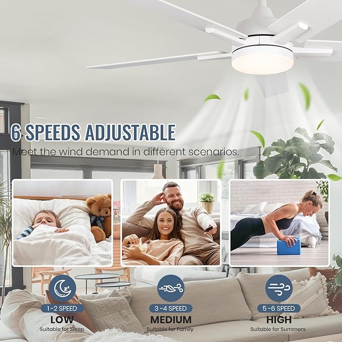 Ceiling Fans with Lights, 52 inch White Ceiling Fan with Light and Remote Control, Reversible, 3CCT, Dimmable, Noiseless, Small Ceiling Fan for Bedroom, Indoor/Outdoor Use