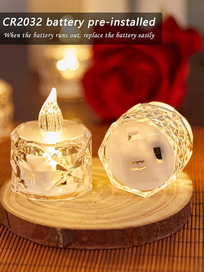 12PCS Flameless Candles, Battery Operated LED Tea Lights for Valentine‘s Day, Christmas, Wedding, Anniversary, Table Centerpiece Decor, Wishing
