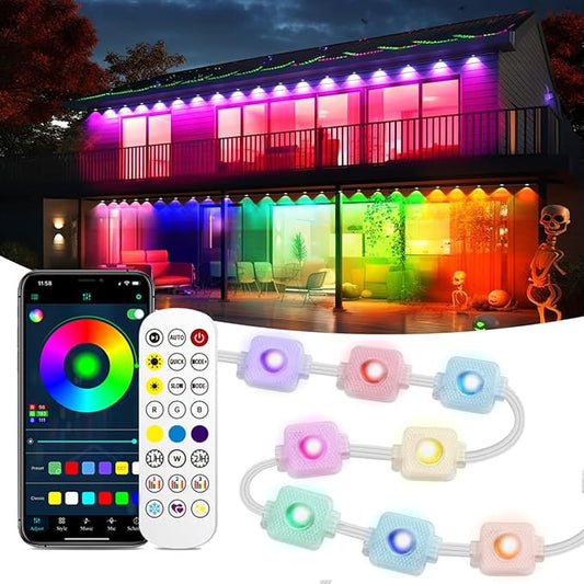 Permanent Outdoor Lights,Smart RGBIC Outdoor String Lights with 75 Scene Modes,LED Eaves Light,IP67 Waterproof,All Holiday,Party,Halloween,Christmas Decoration,with App and Remote (100FT)