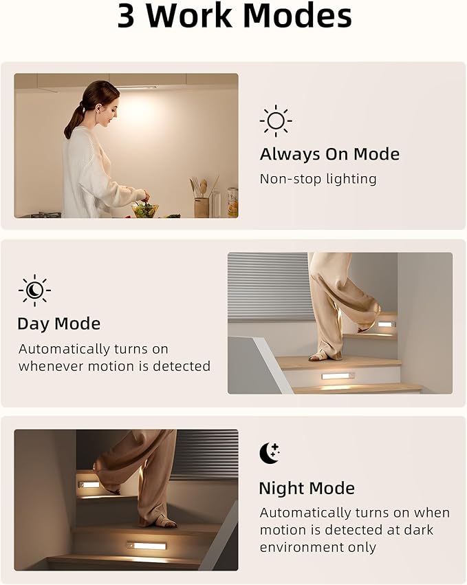 EZVALO 10inch Under Cabinet Lighting, 2500mAh Rechargeable Motion Sensor Lights Indoor with 3 Color Temps, 2 Pack Magnetic Closet Light, 80 LED Dimmable Under Counter Lights for Kitchen, Shelf, Stair