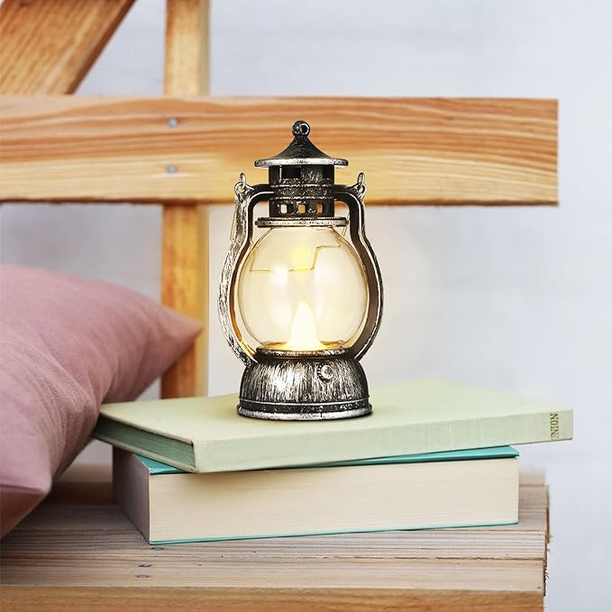 Kisangel Retro Handheld Lantern Battery Operated Decorative Lamp with Handle for Indoor Bar Party Atmosphere Scene Lighting 4.92X3.07X2.28In(Includes Battery, Random Style)