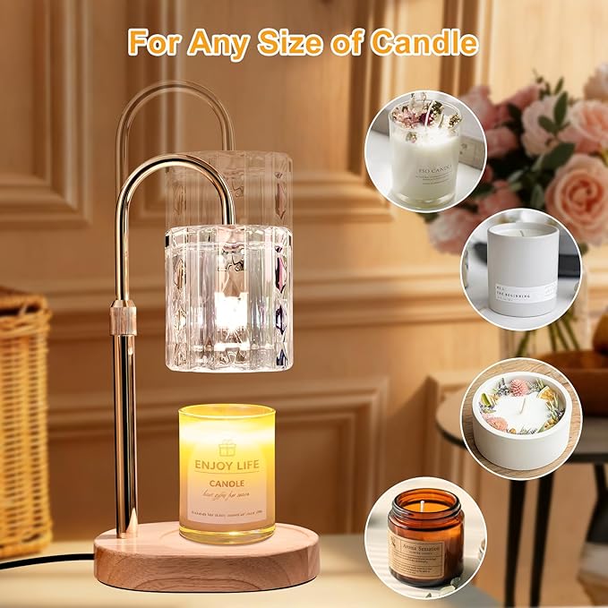 Candle Warmer Lamp with Timer and Dimmer 4-Level Dimmable Flower Light Heat Lamp for Jar Candles Adjustable Height Modern Cute Home Decor for Living Room Bedroom(Gold) (Gradient-Square)