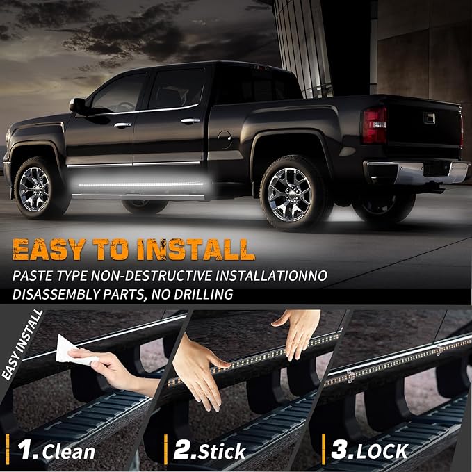 XRIDONSEN 2PCS 60 inch White Running Board Lights Strip 720 LED Emergency Strobe Lights Flashing Warning Hazard Safety Waterproof Side Lights for Trucks Construction Vehicles Pickup SUV Jeep