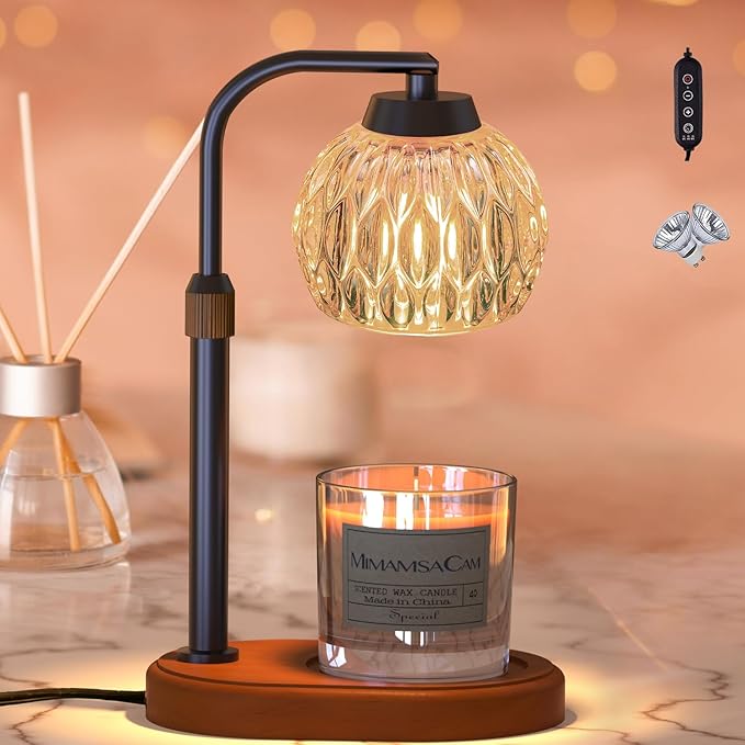 Candle Warmer, Candle Warmer Lamp with Timer/Dimmer,Wax Melt Warmer for Bedroom décor, Gift for Mom, Height Adjustable to Fit Large Yankee Candle Jars, 2X 50W Bulbs