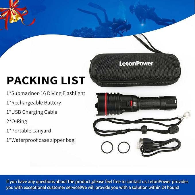 S16 2000 Lumens Diving Light with Stepless dimming - Super Bright Underwater Flashlight, USB-C Charging, IP68 Waterproof 328FT Dive Torch for Scuba Diving & Night Diving