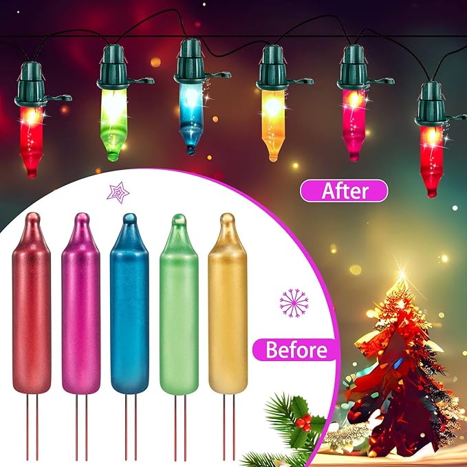 Mudder 500 Pcs Christmas Tree Replacement Light Bulbs 2.5v Christmas Light Bulbs Incandescent Xmas Decorative Replacement String Lights Outdoor Indoor(Watercolor)