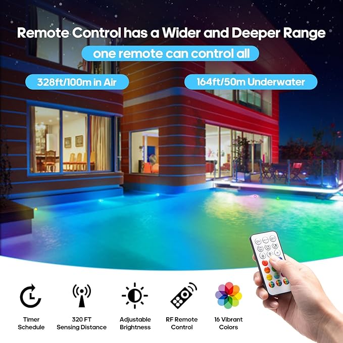 4-Pack Rechargeable Pool Lights with Remote, 16 Color IP68 Waterproof LED Lights for Inground/Above Ground Pools, Hot Tubs - 3 Mounting Options (Magnet/Glue/Suction)