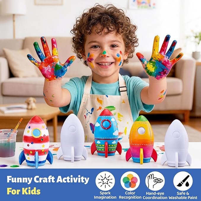 Paint Your Own Rocket Lamp - Art & Crafts Painting Kits for Kids, DIY Night Light, Creative Art Supplies School Activities, Birthday Easter Christmas Holiday Gift for Girls Boys Ages 4 5 6 7 8+