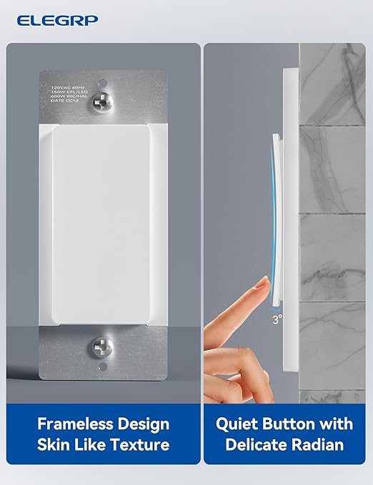 ELEGRP Smart Light Switch, 2.4GHz Wi-Fi Light Switch Compatible with Alexa & Google Assistant, Neutral Wire Required, APP Control and Timer Schedule, UL Certified,Single Pole, White, 6 Pack